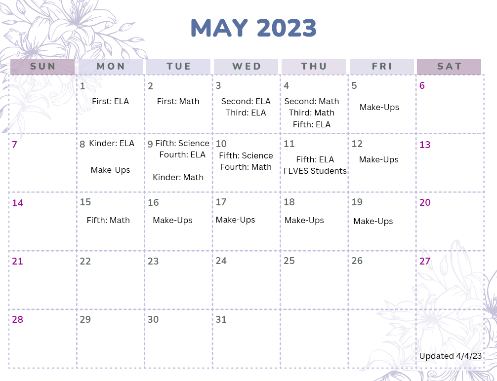  New Testing Schedule
