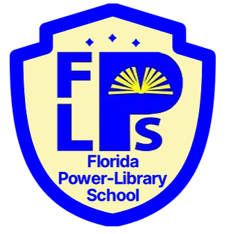  FLORIDA POWER-LIBRARY SCHOOL LOGO YELLOW AND BLUE WITH LETTERS: FPLS. 