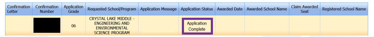 Application confirmation page example