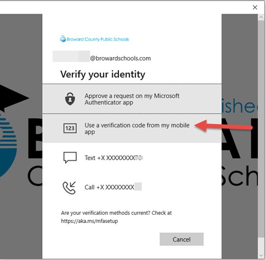 Verify your identity message with verification method options listed