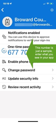 Microsoft Authenticator App showing one-time passcode