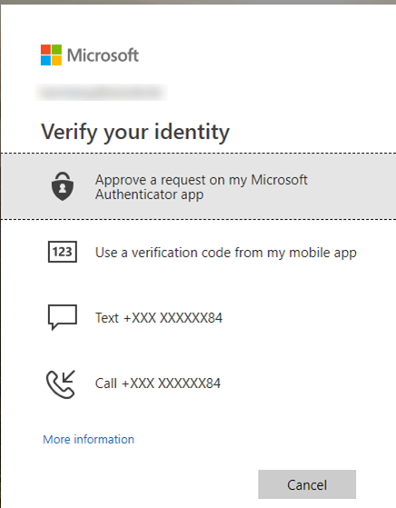 Verify your identity message with options for verification listed
