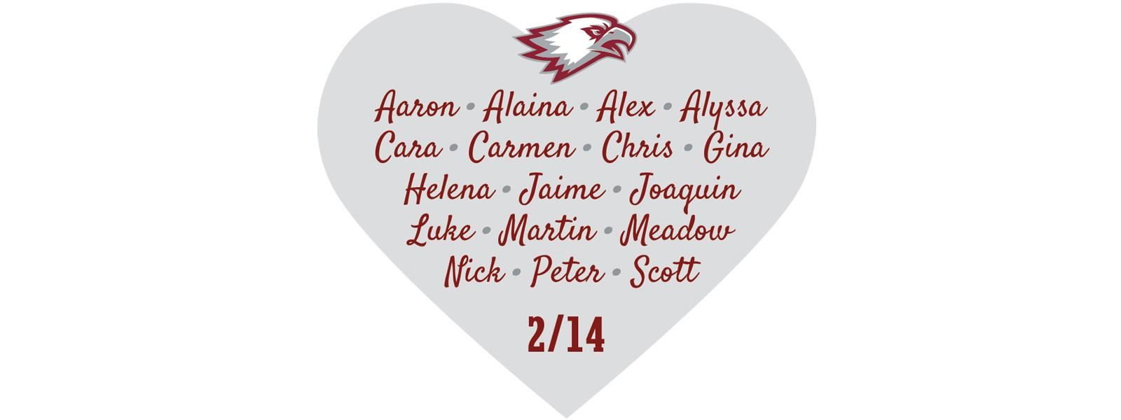 Names of 17 victims in a heart