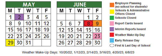 Thursday June 8, 2023 – the last day of school – has changed from an early release day to a full day of school