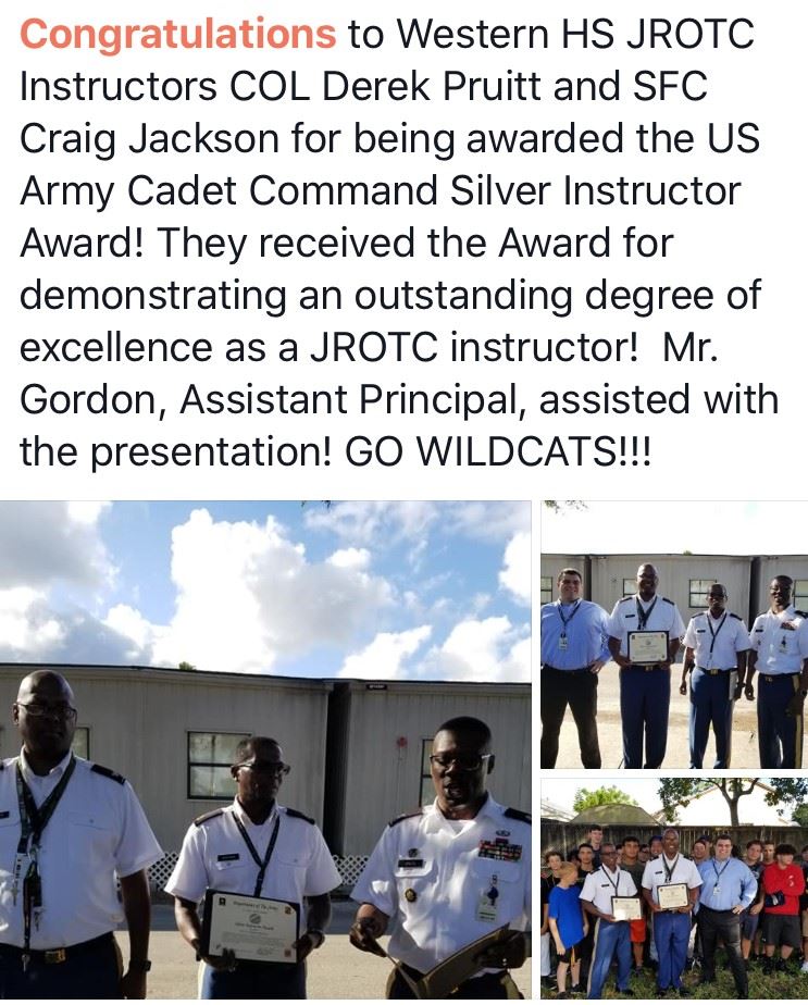 Congratulations Wildcat JROTC Instructors Colonel Pruitt and Sargent First Class Jackson!