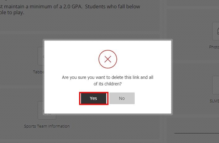 Select yes to delete