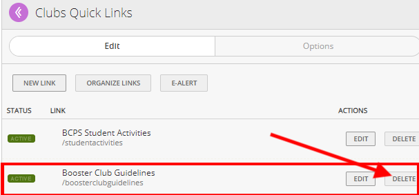 Clubs Quicklinks Delete