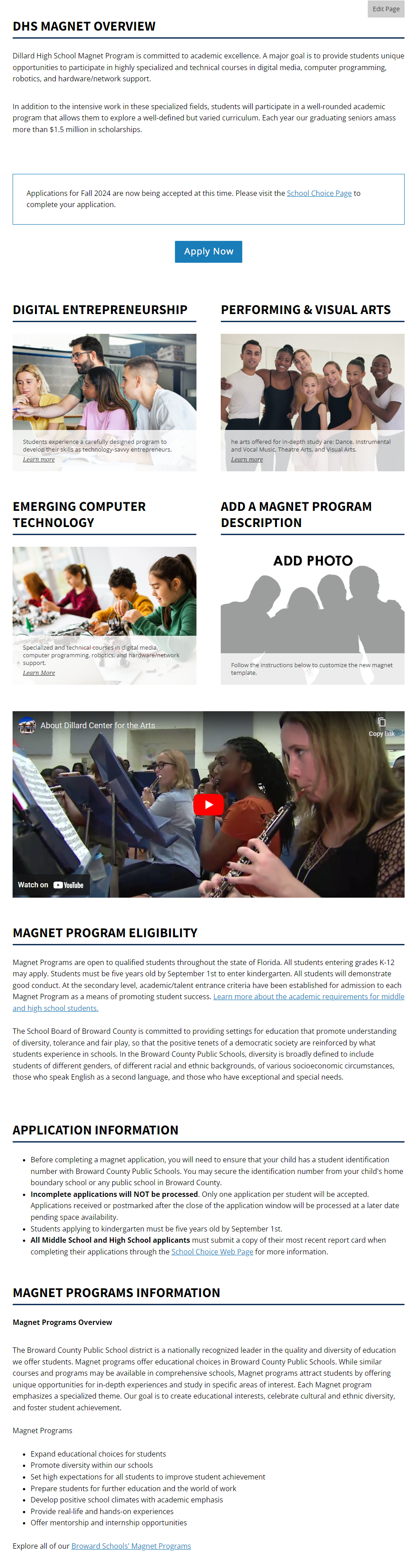 example a magnet program page layout