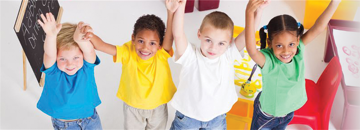 Children standing excited about Kindergarten. 