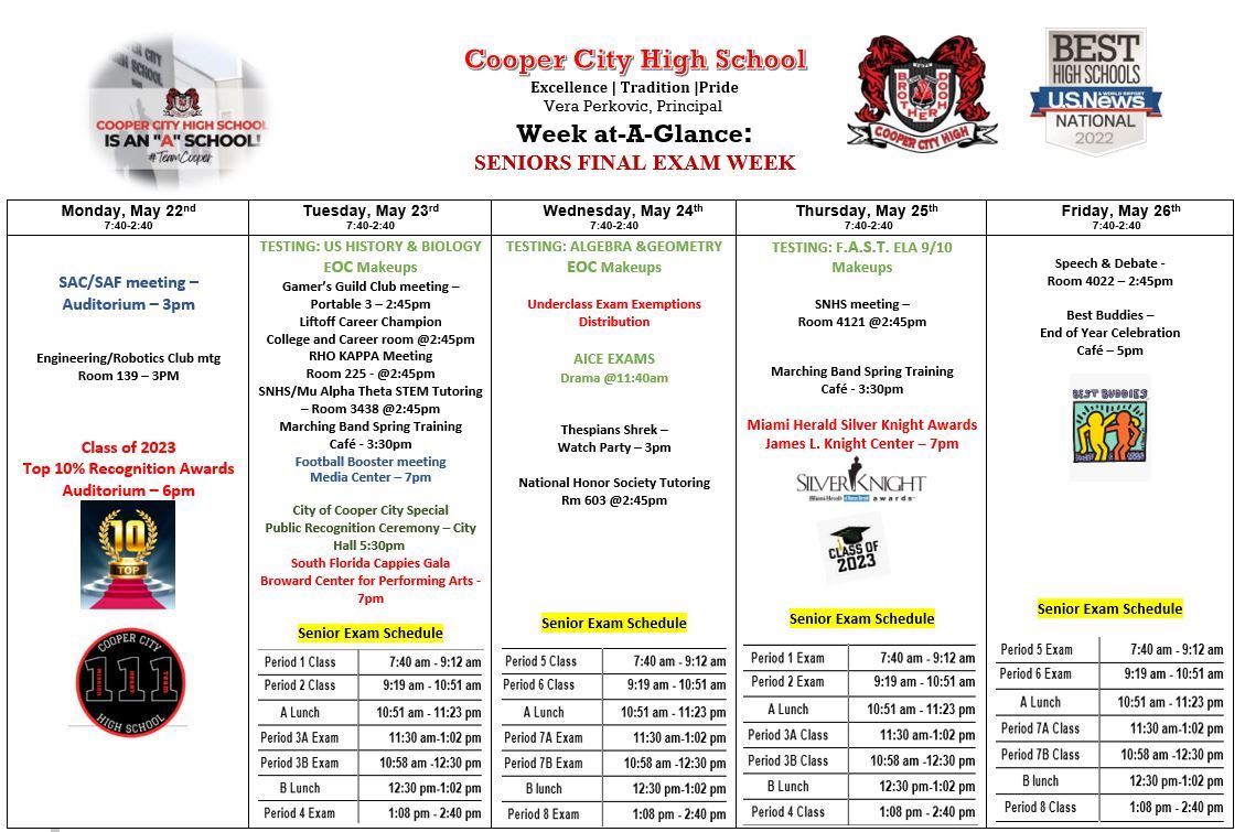  Calendar of events for the week of 5.22
