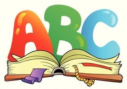  Cartoon alphabet over an open book