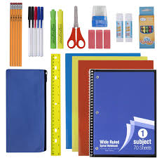  school supplies neatly organized