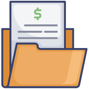  folder with paper sticking out having a dollar symbol